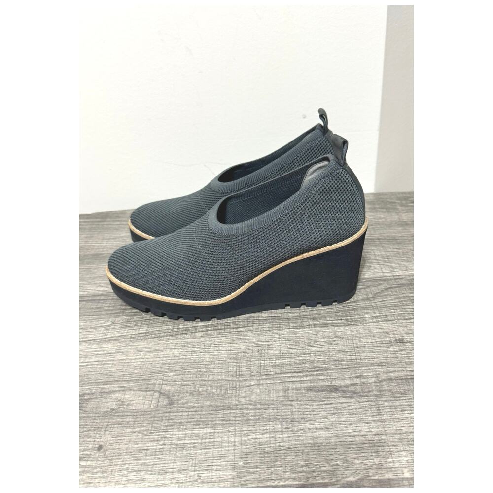 Eileen Fisher Women’s Marie Wedge Platform Shoes 8.5 Graphite Knit Fabric